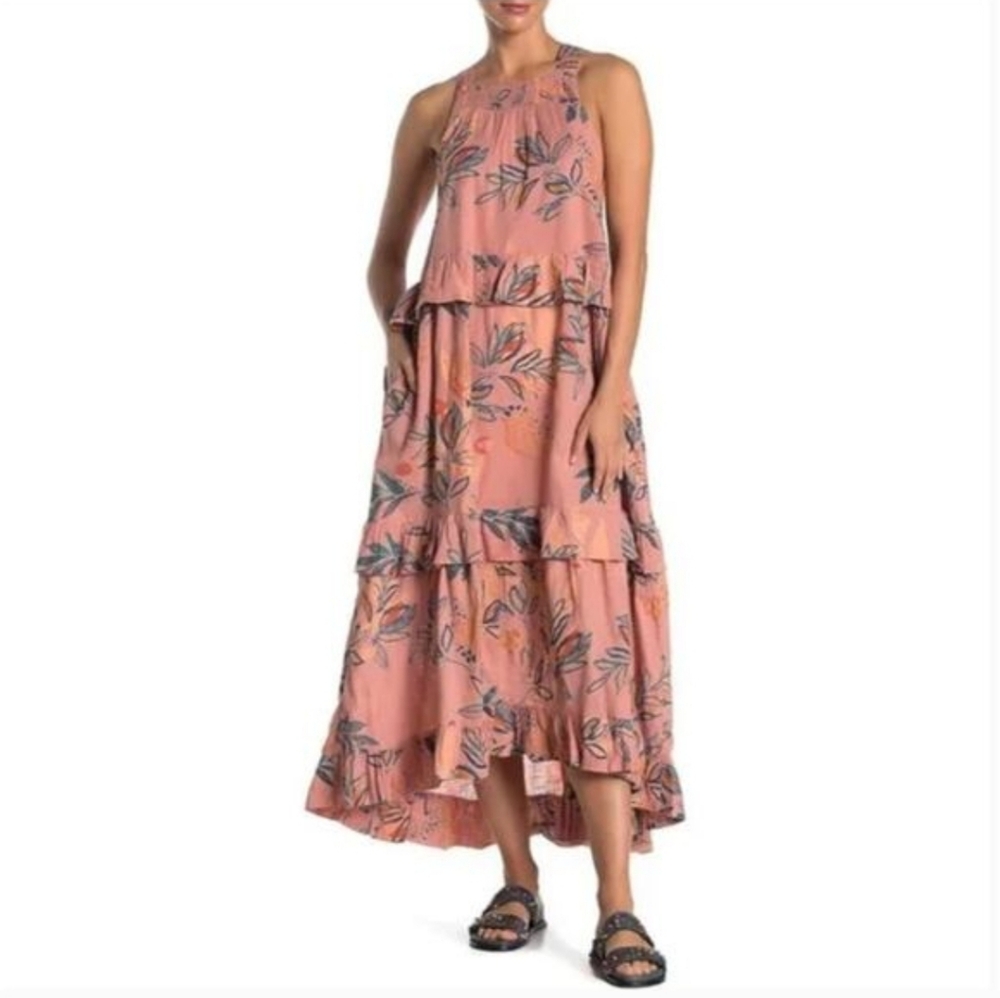 Free People Anita Printed Maxi Dress Desert Rose ComboTiered Ruffle Size Medium